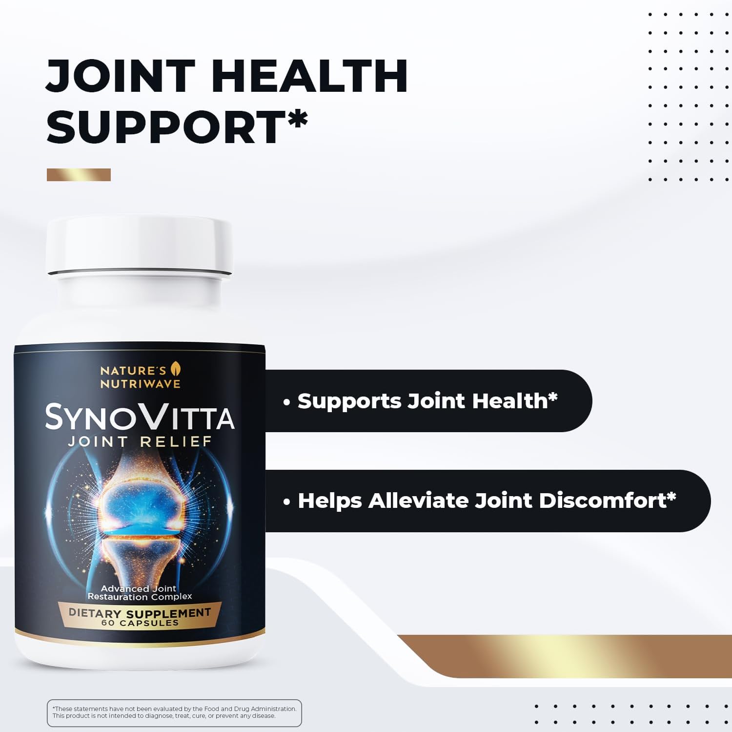 SynoVitta – Natural Joint Support Supplement with MSM, Glucosamine, Turmeric & Boswellia – Non-GMO, Easy-to-Take, 60 Capsules – Made in the USA, 1 Month Supply