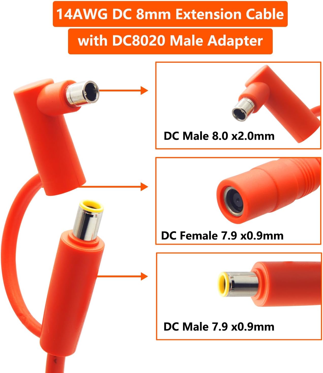 14AWG DC 8mm Car Cigarette Lighter Charging Cable, 12V/24V Car Charger Cable with DC7909/8020 Plug,15A Heavy-Duty Cigarette Lighter Plug to DC 7909 Adapter, for Portable Power Station (2M) image 5
