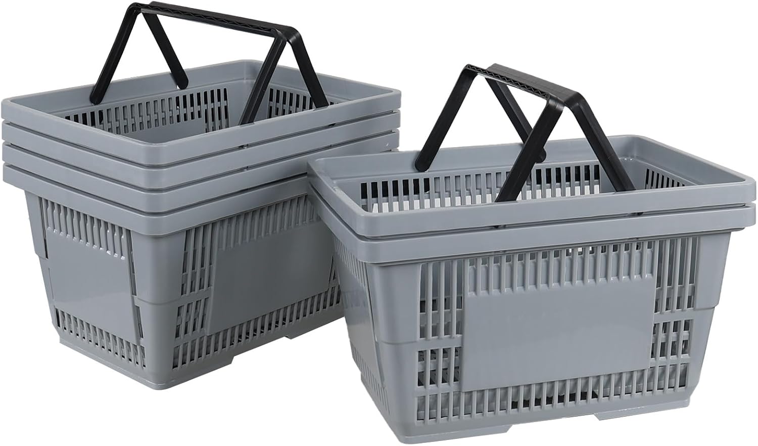 6-Pack Grey Shopping Baskets with Handles, Plastic Grocery Shopping Basket, 28 Liters