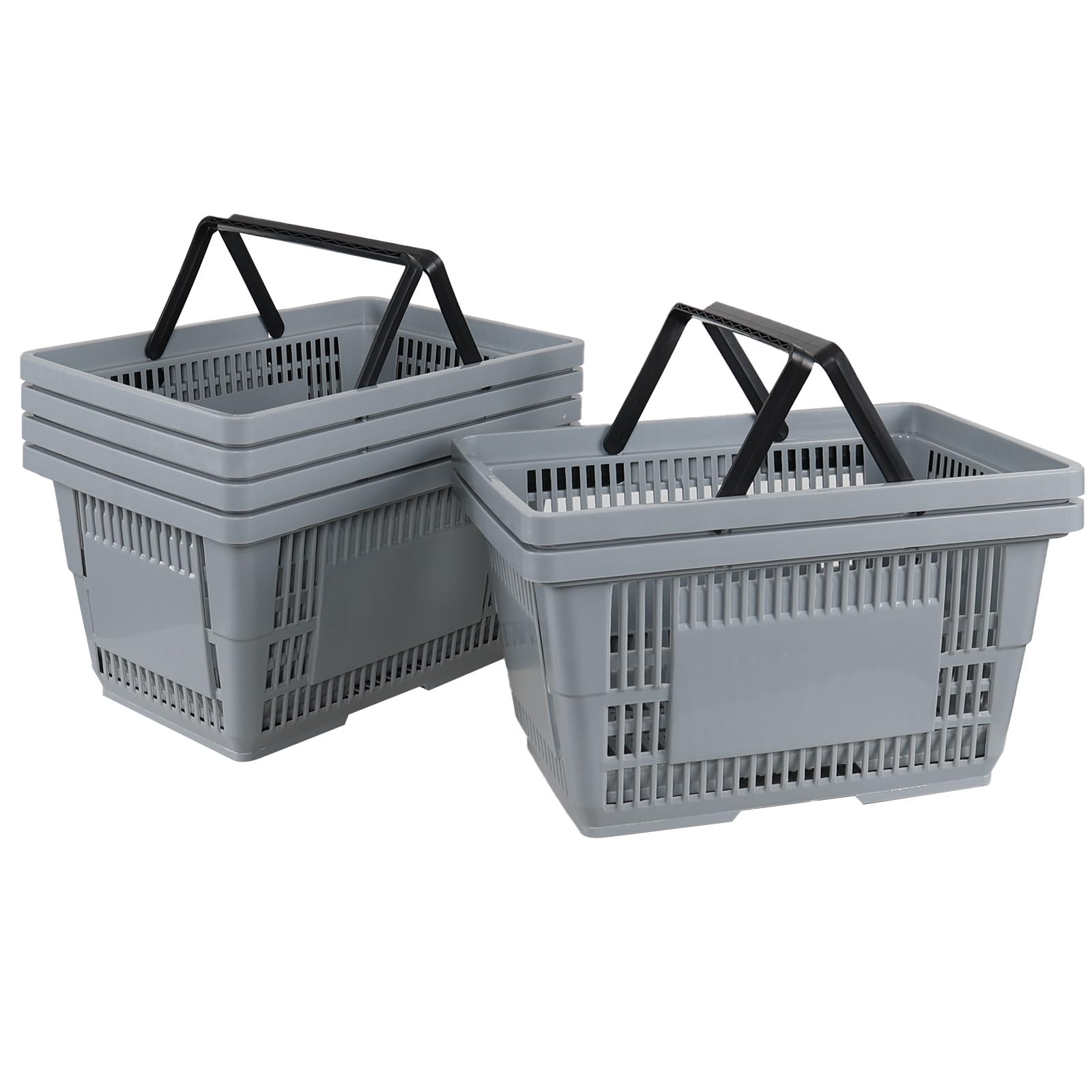 Ortodayes 6-Pack Grey Shopping Baskets with Handles, Plastic Grocery Shopping Basket, 28 Liters