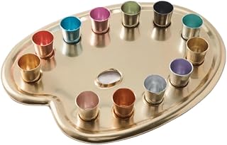 1950s Extra-Large Artist Palette Shot Set – 2oz Double Old-Fashioned Whiskey Glasses with Paintbrush Stirrers, Vintage Ceramic Bar Trays, Cocktail & Party Drinkware Accessories