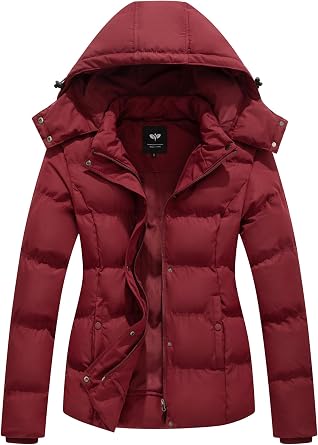GGleaf Womens Winter Quilted Puffer Jacket with Removable Hood