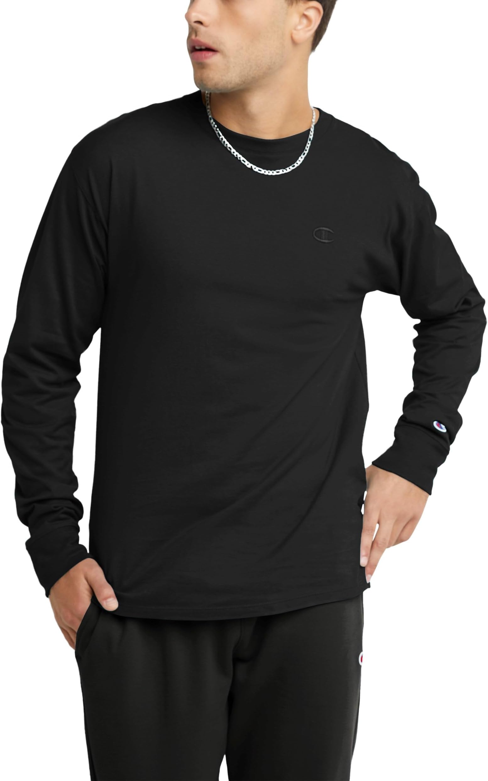 Champion Men's Classic Long Sleeve T-Shirt, Standard Fit, Script & C Logo, Available in Regular and Big & Tall