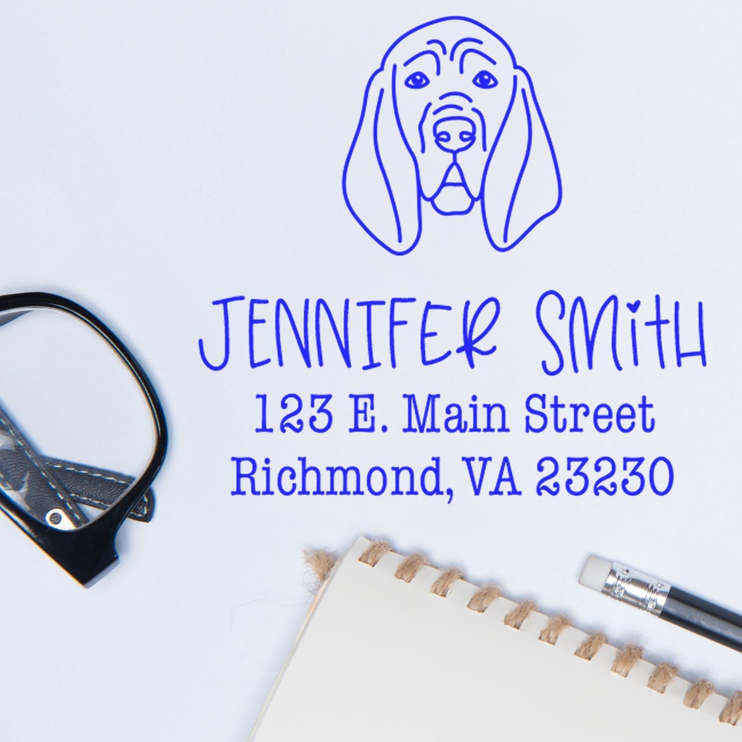 Personalized Blood Hound Dog Return Address Stamp for Couples | Custom Self-Inking Stamper for Wedding Invitations, Brochures & Holiday Cards | Decorative Square 1-5/8 Home Office Mail Labels