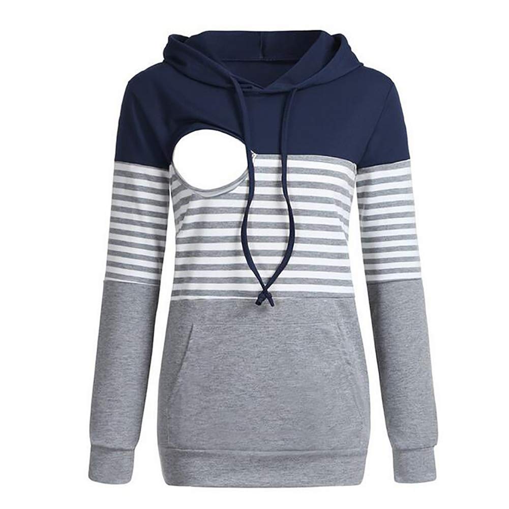 CLHK Women Maternity Nursing Hoodie Long Sleeve Concealed Zip Cut-Outs Comfortable Breastfeeding Sweatshirt