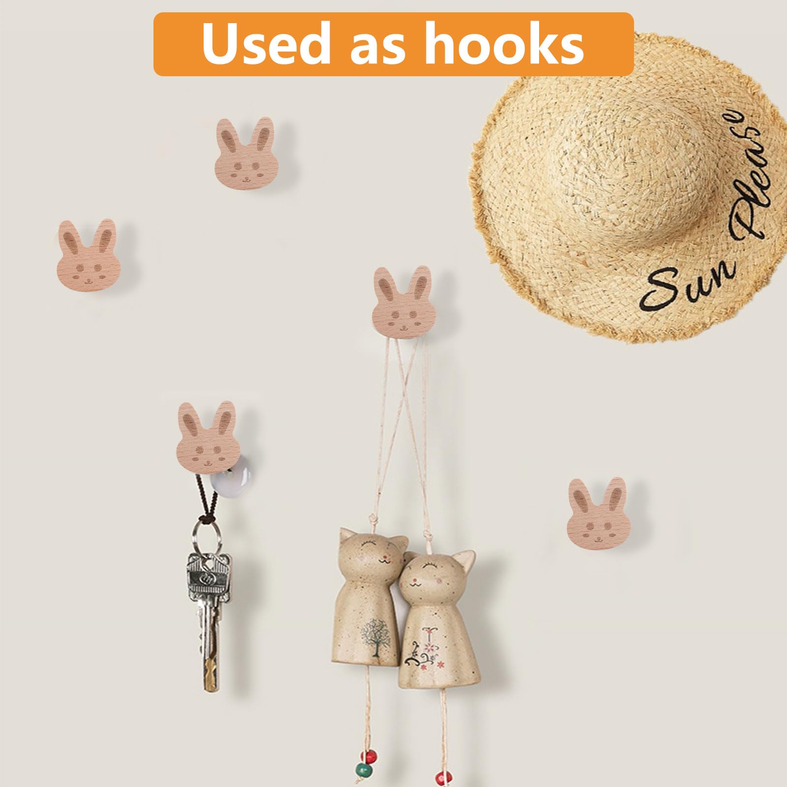 MOROBOR Pomelli decorativi unici in legno per cassetti, 6 pezzi, a forma di coniglio, con viti, per cameretta dei bambini, cucina, armadio, camera da letto, comodino