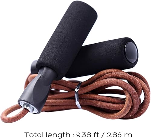 Miniatura 4 de Cuerda de saltar ajustable de cuero genuino con rodamientos de velocidad y asas de esponja, cuerda de saltar de alambre de acero de PVC para pérdida