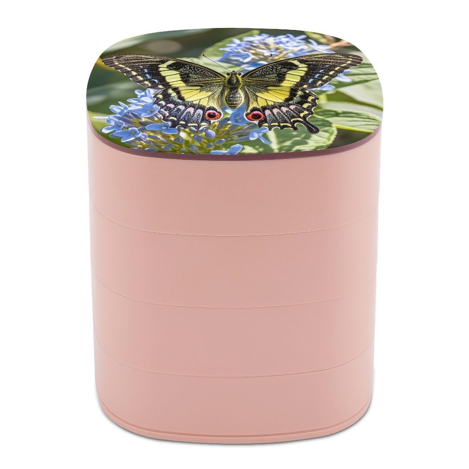 FekiLoot Rotating Nice Butterfly Jewelry Box Large Capacity Jewelry Organizer with Mirror 4 Tier Hoop Ring And Earring Holder With Lid Small Travel Jewelry Case for Women