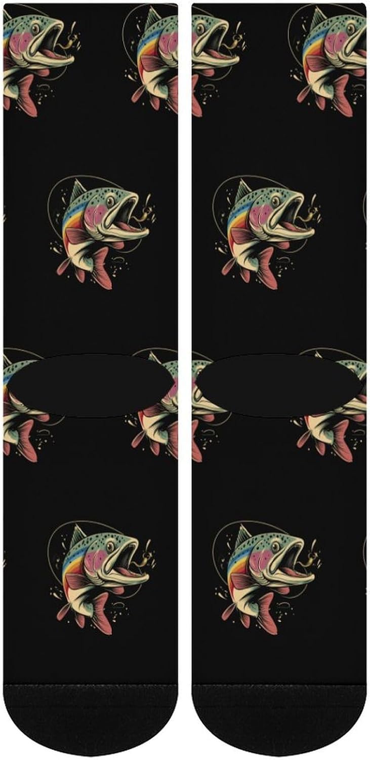 Largemouth Bass Rainbow Trout Knee High Socks Athletic Long Stockings Sport Casual Crew Tube Sock Boot 40cm