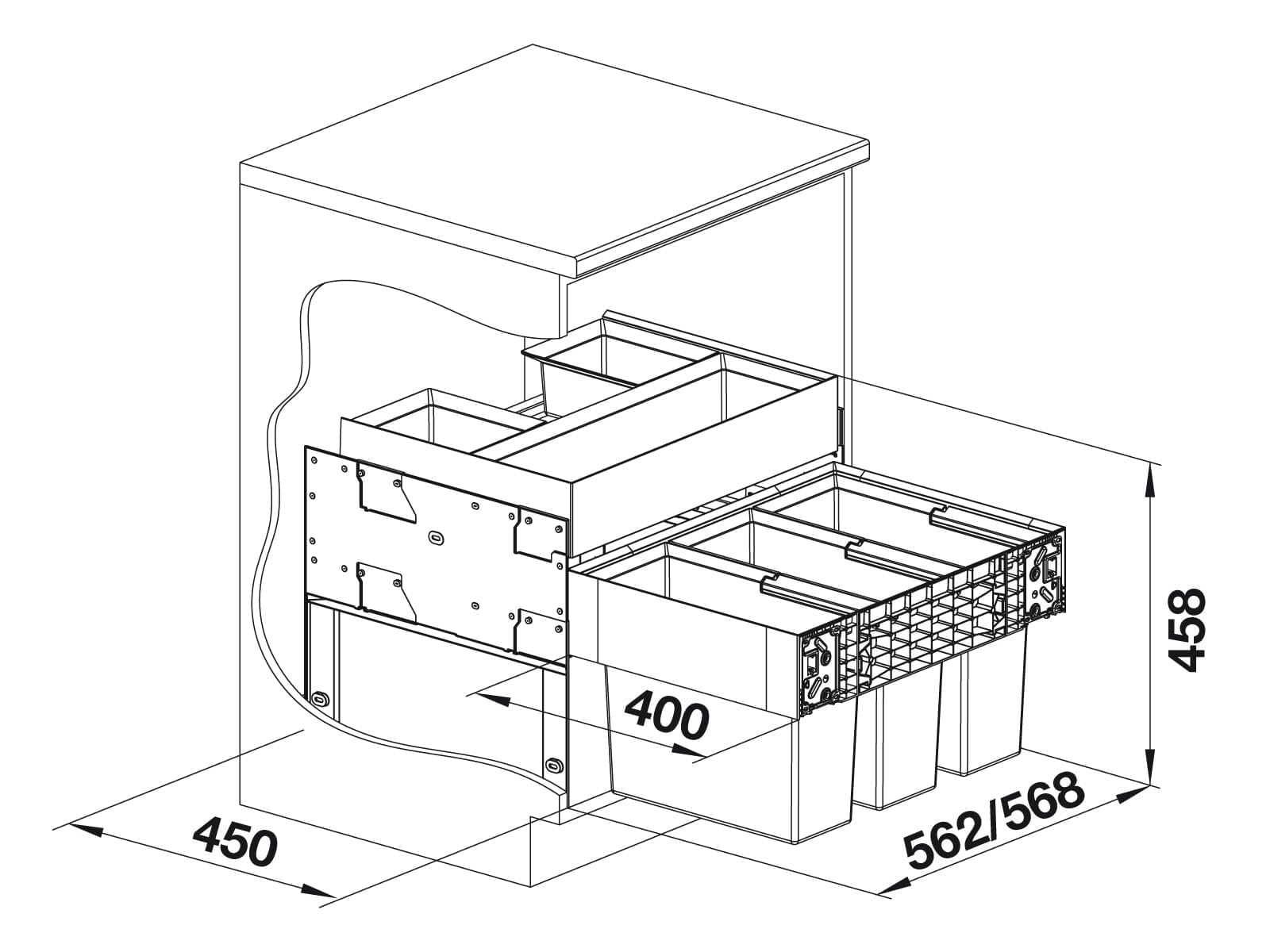 BLANCO SELECT II 60/3 Orga 526209 Sistema organizador de cocina para instalar bajo el fregadero