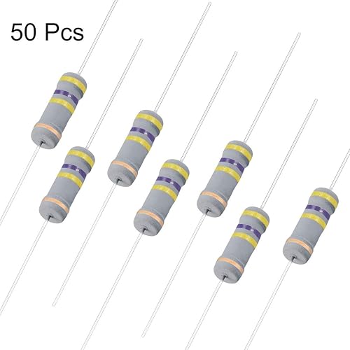 Miniatura 3 de uxcell 50 resistencias de 470 K ohmios, resistencias de película de carbono de 2 W 5 % de tolerancia, 4 bandas para proyectos y experimentos