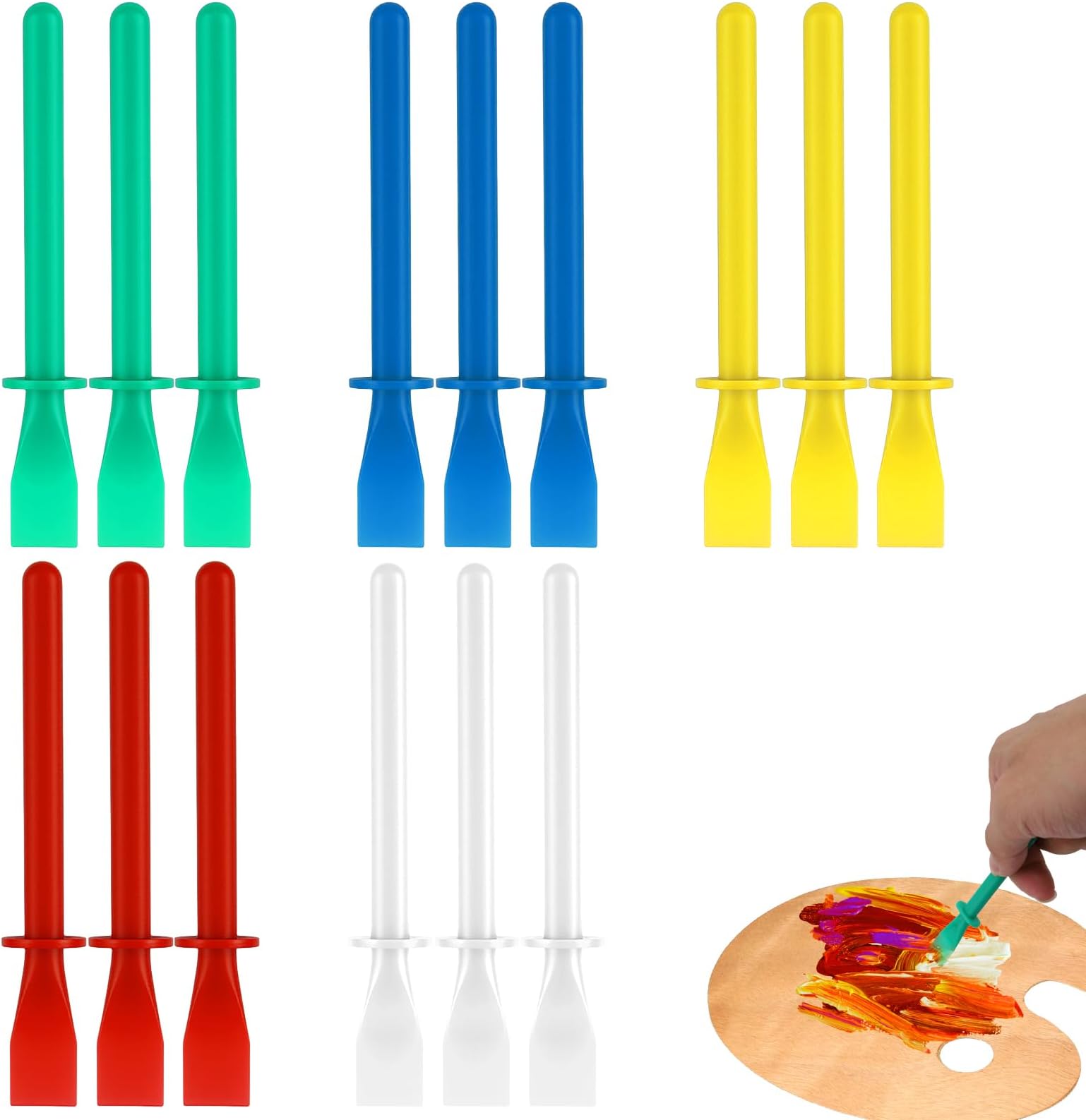 Glue Spreader Tool Set - 15 pcs Plastic Glue Brush Applicators, Colored Plastic Glues Sticks g Brush Applicator, Flatback Craft Adhesive Applicators, Durable Easy-to-Clean Brushes & Spreaders