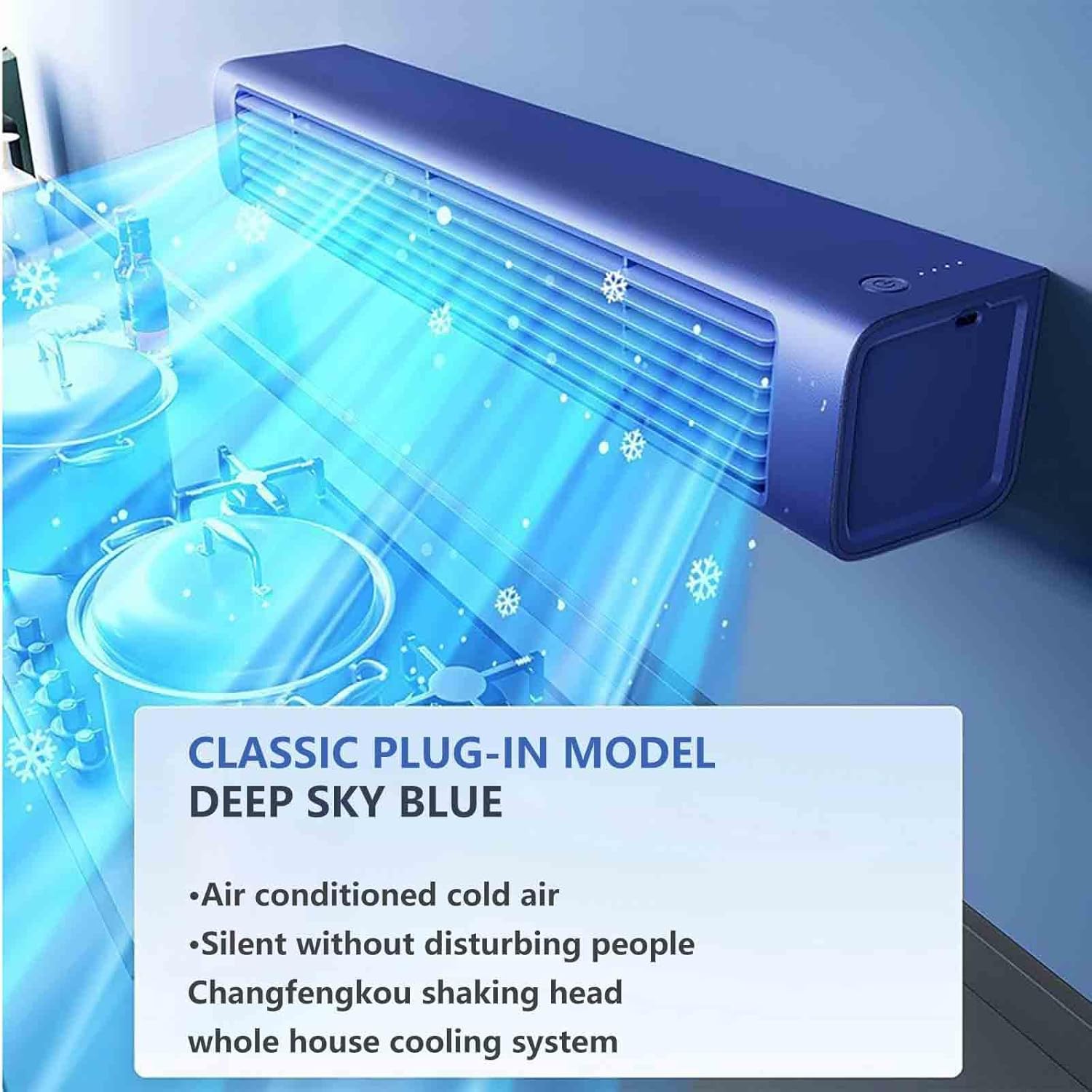 Fans That Blow Cold Air, Silent Bladeless Air Circulator, 3 Modes Adjustable AC Personal Air Cooler, Small Wall-Mounted Fan for Home Desk Workplace (Blue)