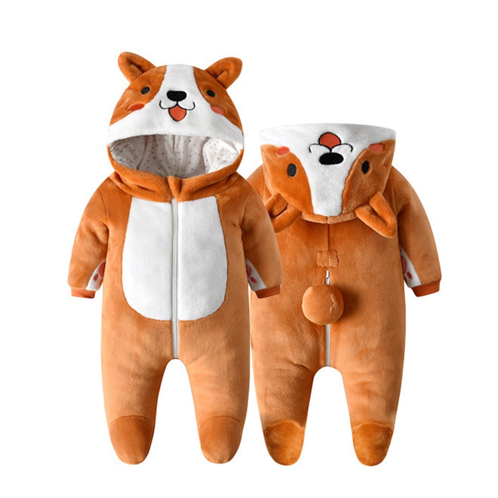 Newborn Baby Cute Animals Fleece Jumpsuit Infant Footies Romper Long Sleeve Plush Snowsuit for (01-Orange, 18-24 Months)