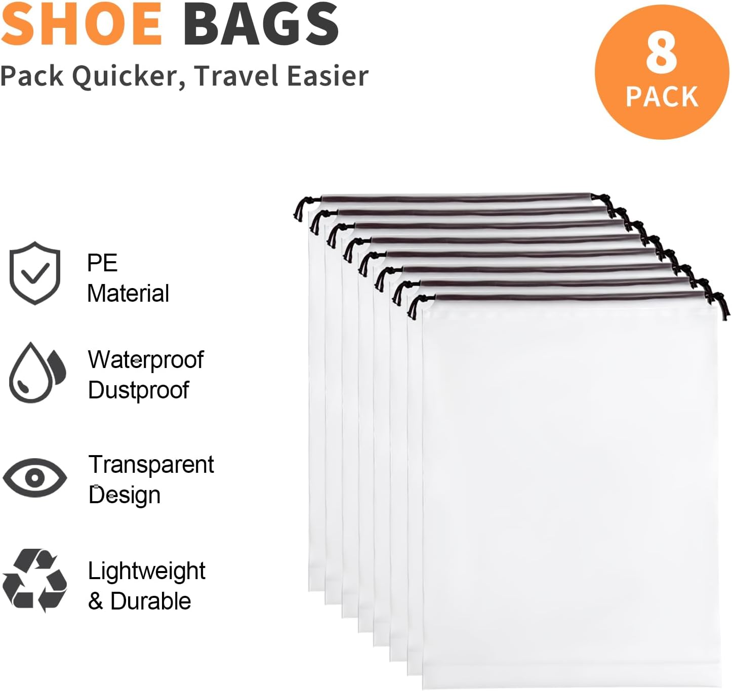 Shoe Bags for Travel 8 Pcs, Clear Waterproof Travel Shoe Bags for Packing
