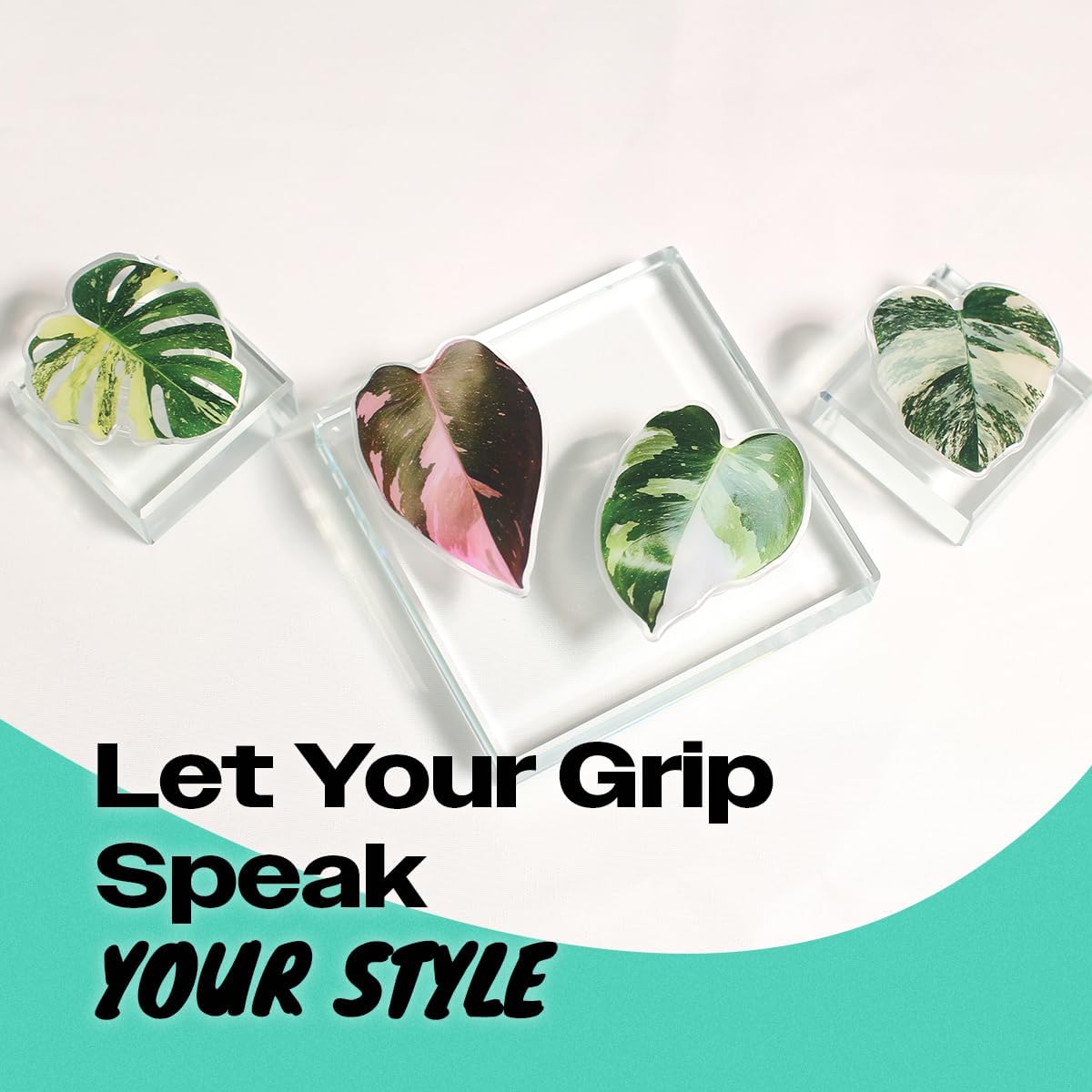 OnTheGrip Cute Acrylic Tropical Leaf Design Collapsible Expandible Mobile Phone Grip Stand Holder for Smartphone Tablet Cell Phone Accessory (Aurea Monstera) - Image 8