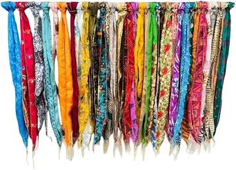Vintage Indian Silk Sari Sashes Neck Wrap Recycle Saree Belly Scarf Lot 10 Pieces