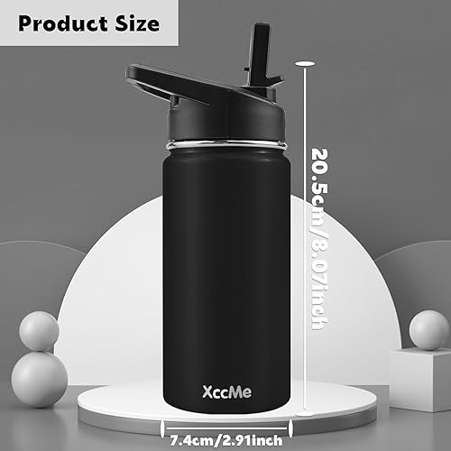 Miniatura 3 de XccMe Botella de agua de acero inoxidable para niños, botella de agua para niños de 12 onzas y 16 onzas para la escuela, termo aislado para niños