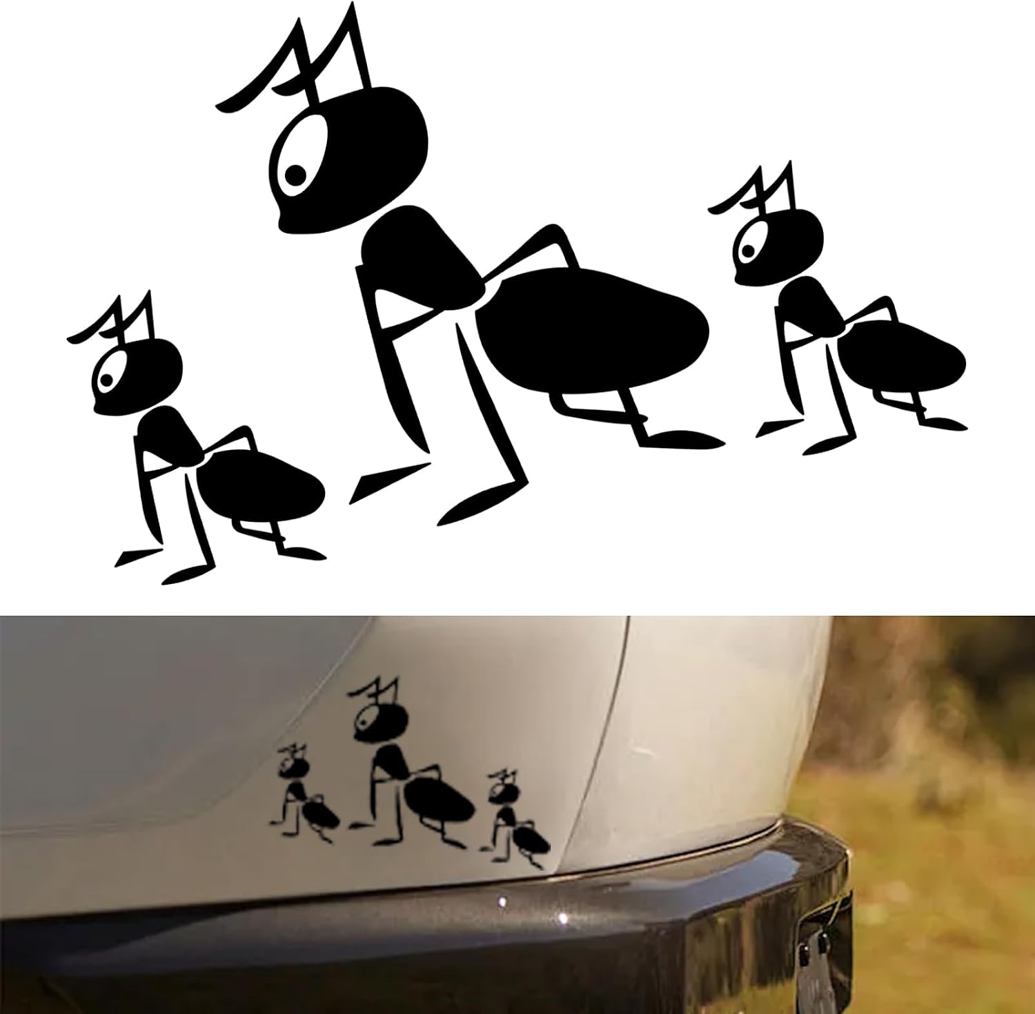 Ants Sticker, 9.4" x 7.2" PVC Cute Ants Car Decal, Self-Adhesive Funny Sticker Decoration for Cars, Trucks, Windows, Laptops, Tablets and More (Black)