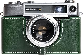 Funda de piel auténtica hecha a mano para cámara Yashica Minister D, color verde