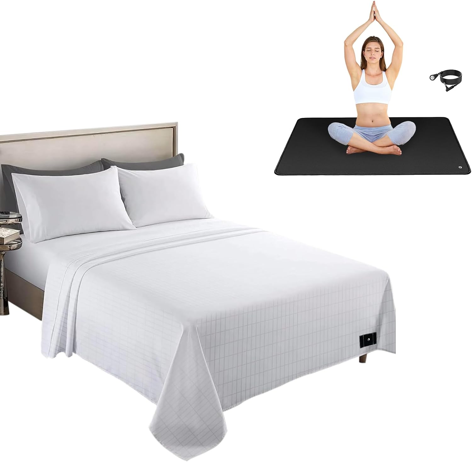 Grounding Sheets King, Grounding Flat Sheets 10% Silver Fiber Grounding Mat for Bed, Grounding Pad for Sleep, Anti-Slip
