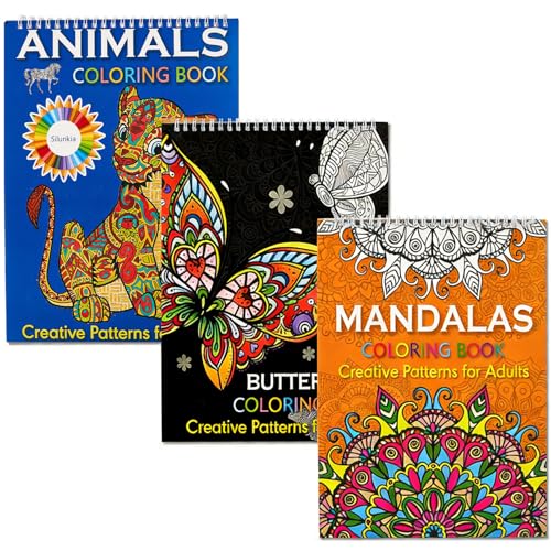 Image of 3 Pack Adult Colouring Book,60 Page Mandalas,Animal & Butterfly Patterns,Spiral Bound Colouring Books for Adults Relaxation, Anxiety Relief Gifts for Women