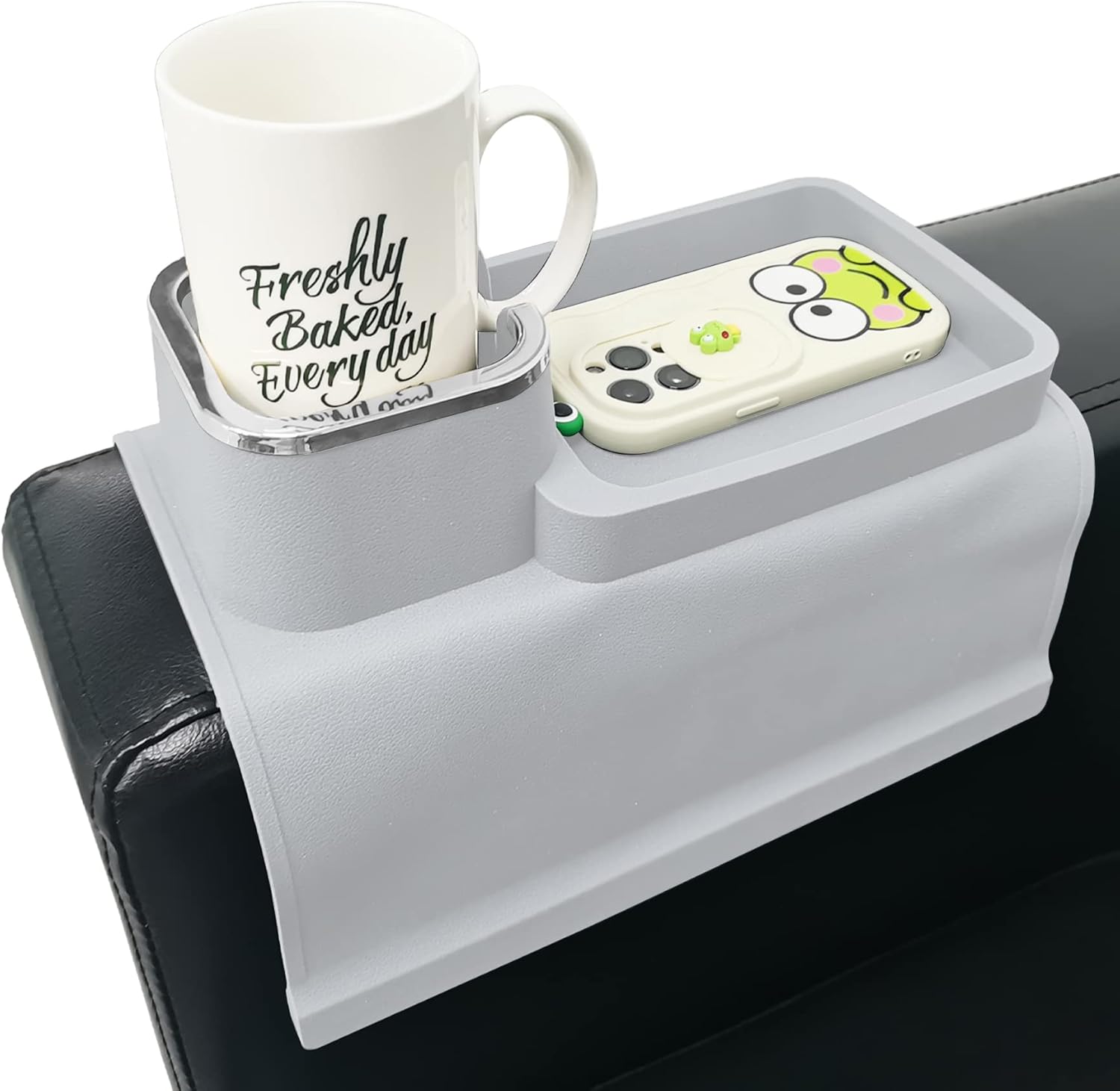 Silicone Couch Cup Holder, Anti-Spill and Anti-Slip Sofa Cup Holder, Couch Drink Holder, Couch Arm Tray, for Loved One, Griege