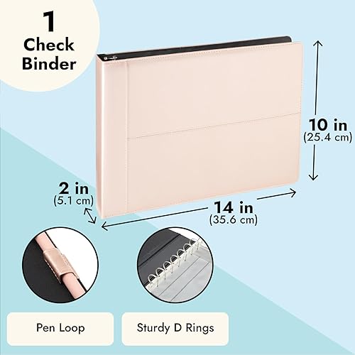 Miniatura 4 de Juvale Fundas para chequera de 14 x 10 pulgadas, piel sintética color oro rosa, carpeta y organizador de 7 anillos con capacidad para 600 cheques