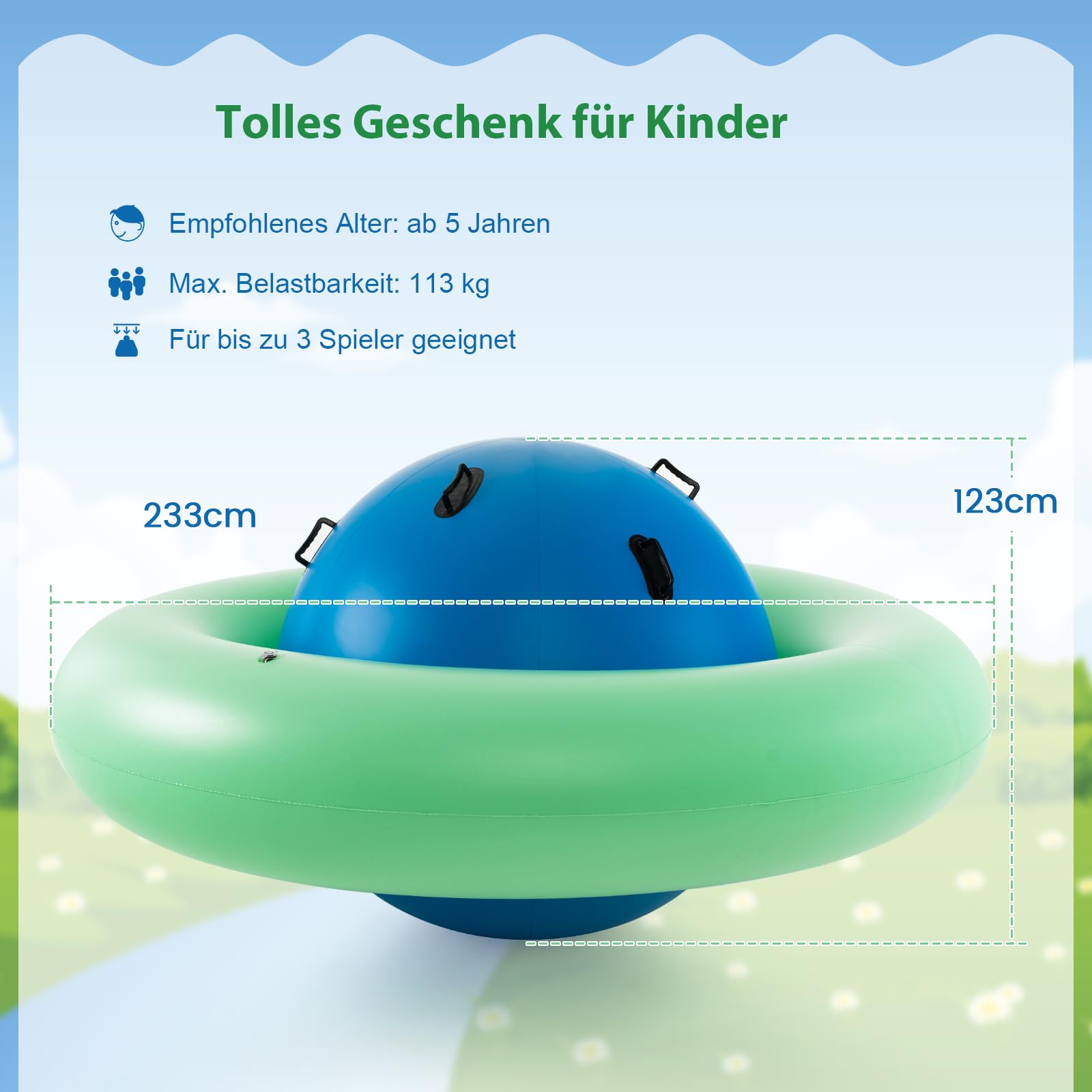 SOARS Aufblasbare Kletterkugel für Kinder ab 5 Jahren - Hüpfball zum Klettern, Kletterkuppel mit 6 Griffen bis zu 113kg belastbar (Blau + Grün)