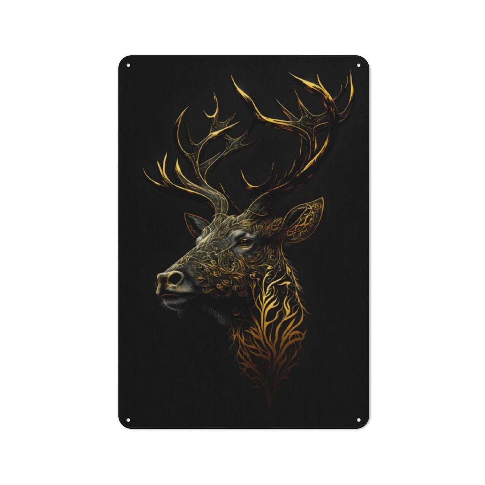 Junmoney Deer Gold Black Poster Retro Metal Sign 30X20cm, Distressed Look Retro Room Decor For Living Room, Hallway, Kitchen Or Cafe