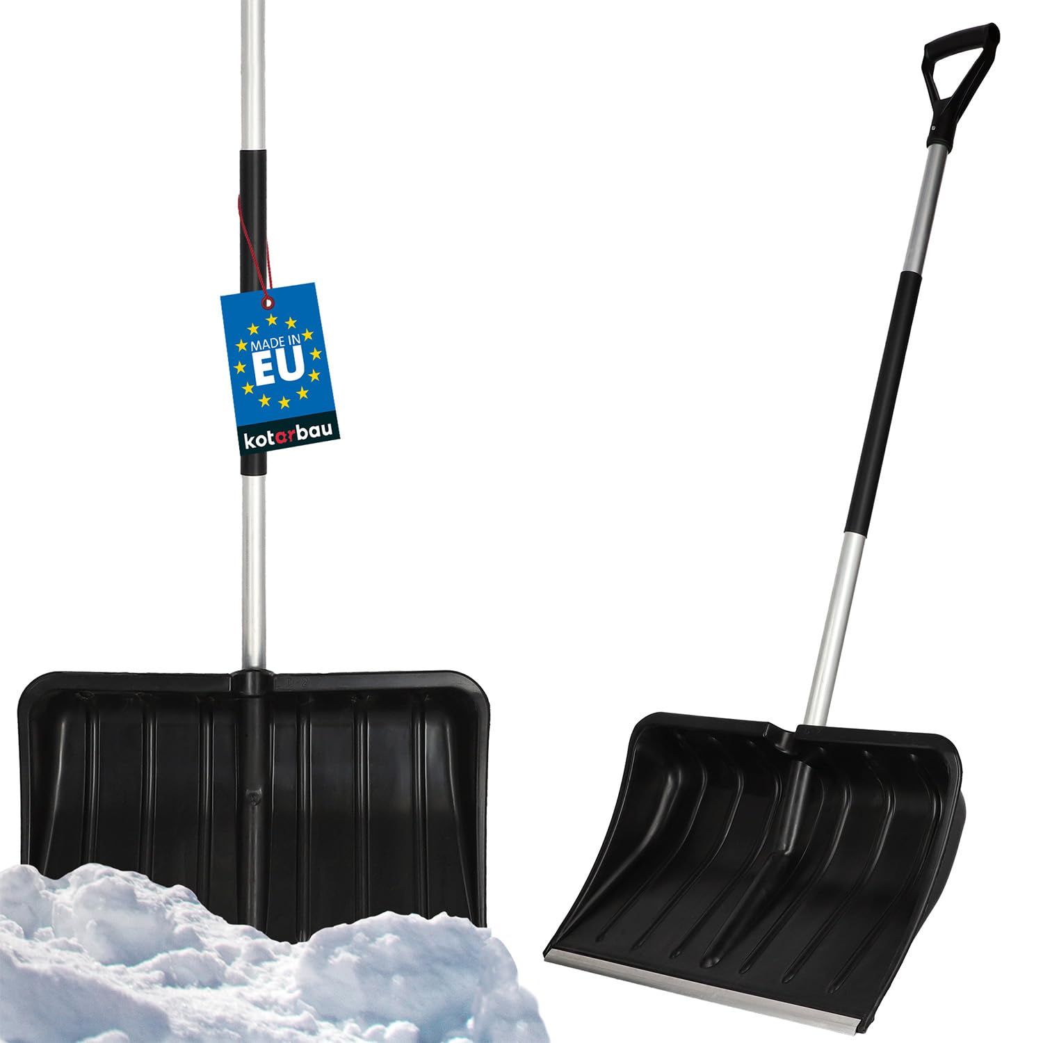 KOTARBAU® Pala da neve 54 cm con manico in alluminio rinforzato in plastica con guarnizione in metallo con manico ergonomico, colore nero, 136 cm