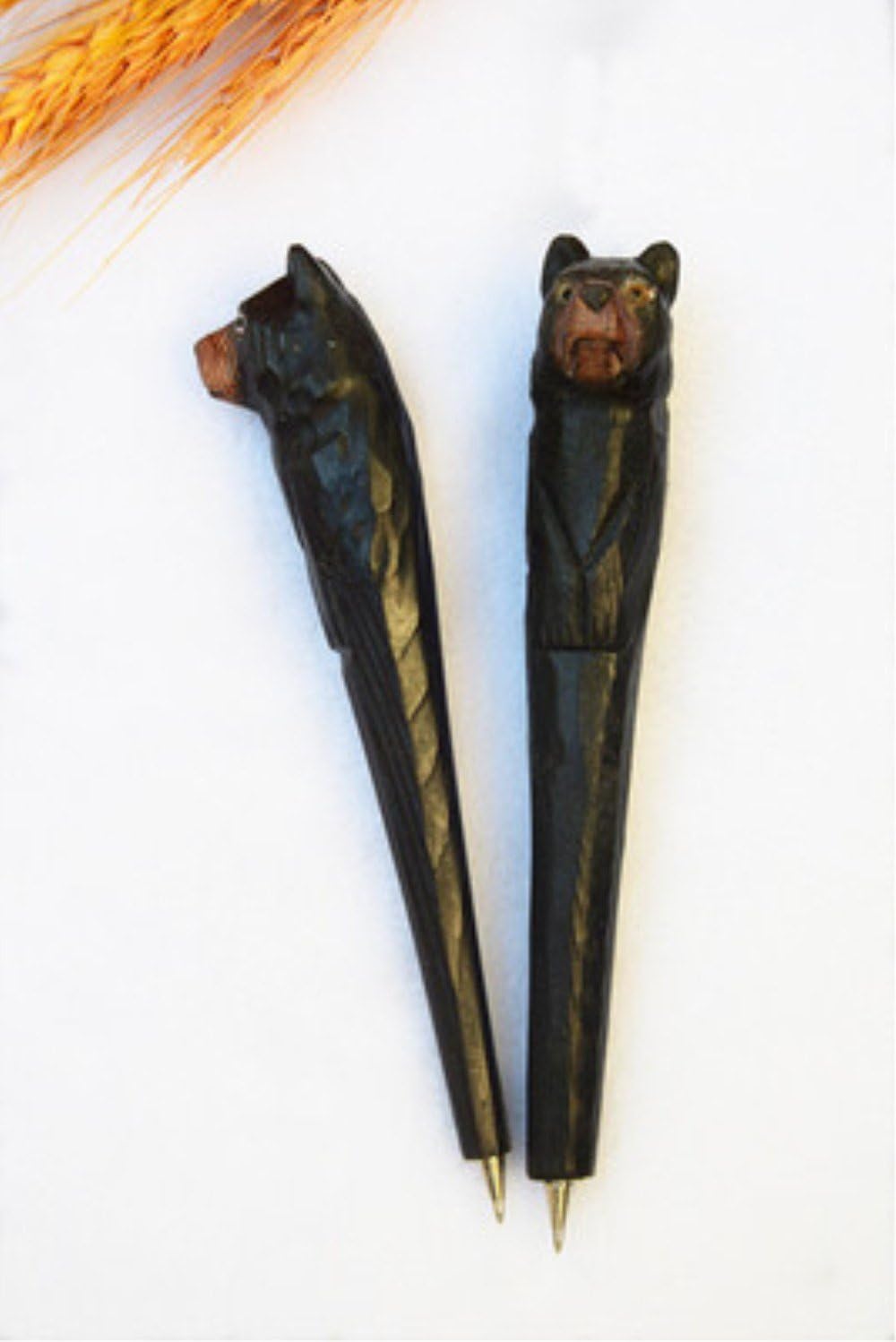 VividブラックBear動物形状KawaiiかわいいWood Carvingランダム色出荷ボールポイントペンfor Kids 2個