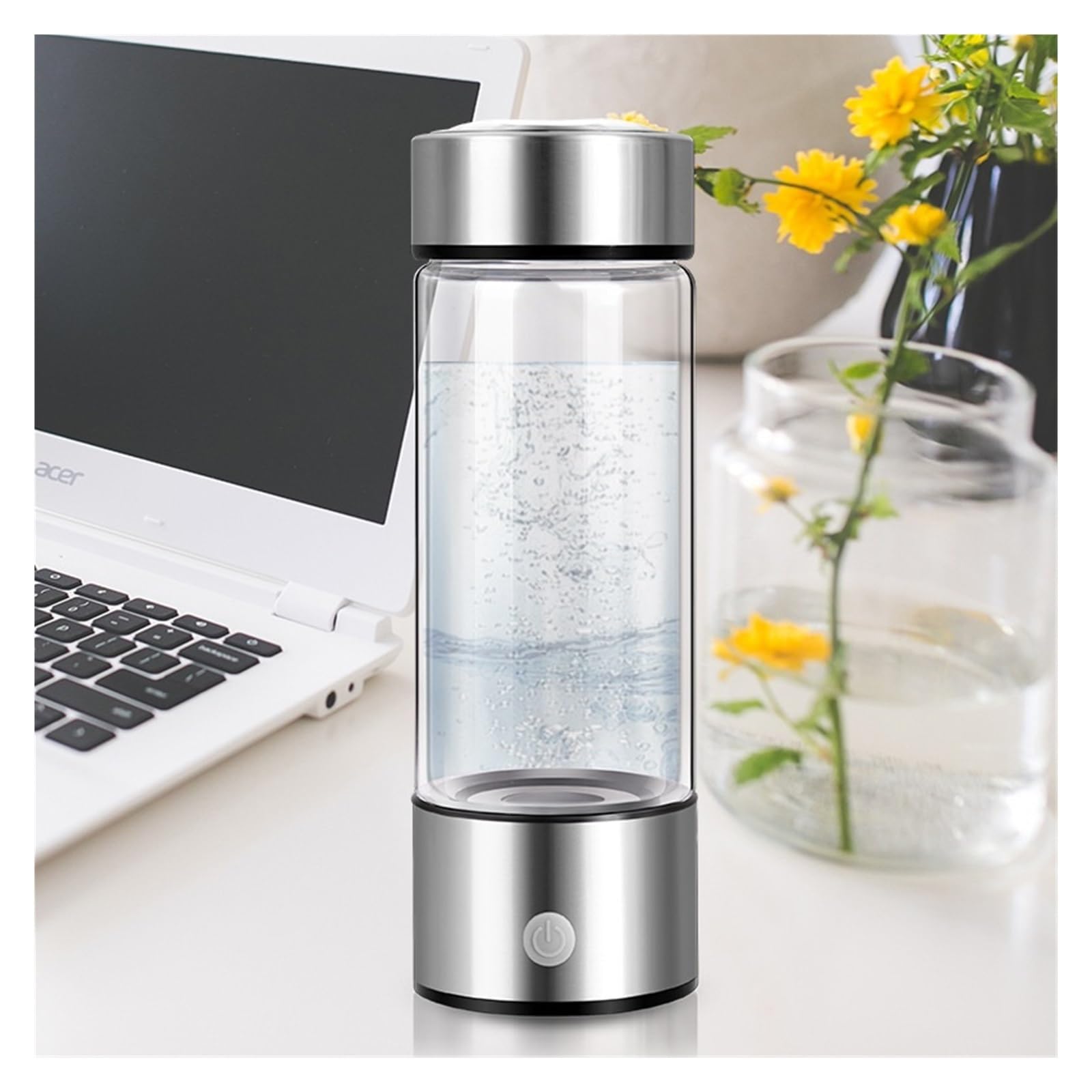 Osmosis Inversa Domestica, Taza de agua rica en hidrógeno, botella generadora de agua rica en hidrógeno de 420ML, filtro de calidad de titanio, fabricante portátil de lonizador antioxidante(Silver)