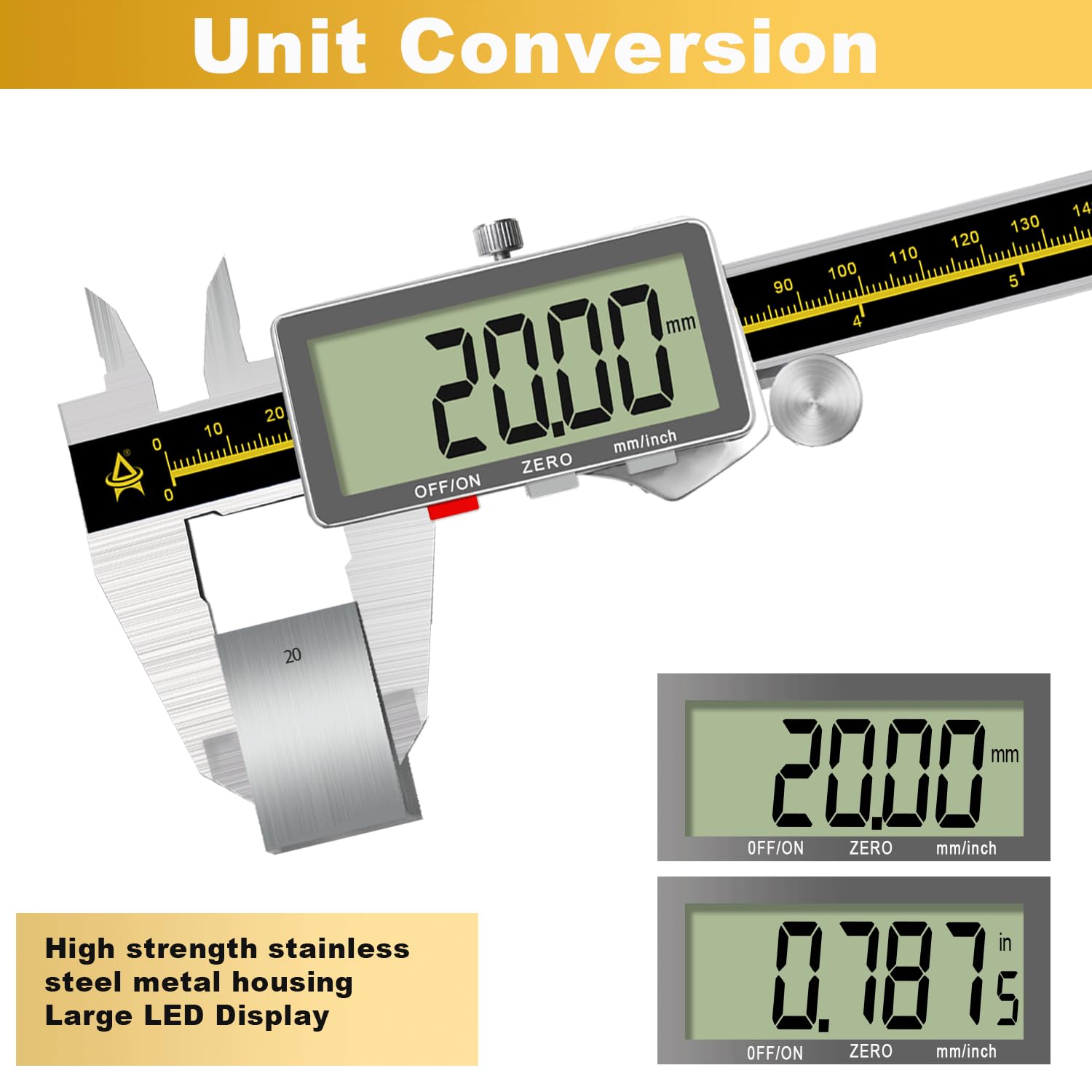 Calibro Digitale,Calibri in Acciaio Inox da 150mm con Display LCD e Batteria di Backup,Auto-Off,Calibro Elettronico Digitale Professionale per Misurzione Esterne,Interne,di Profondità e Passo