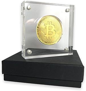 Aexus Premium Bitcoin Coin Collector Set with Acrylic Magnetic Display Case and Gift Box | Gold Plated Cryptocurrency Bitcoin Coin | HODL