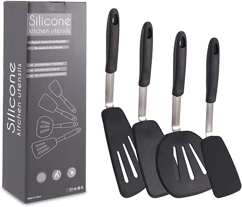 Miniatura 6 de Juego de 4 espátulas de silicona resistentes al calor para utensilios de cocina antiadherentes, utensilios de cocina grandes y flexibles sin BPA