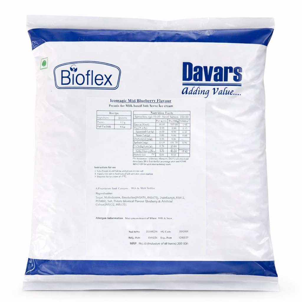 Davar's Blueberry Ice Cream Premix Powder | Soft Serve Mix for Commercial & Home Use | Milk-Based Ice Cream Mix | Creamy Texture & Rich Flavour | Easy to Use | 1kg Pack-image-33