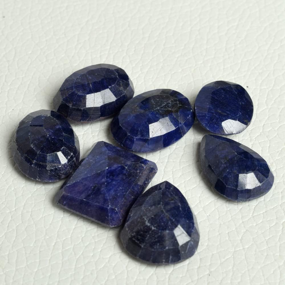 REAL-GEMS 100 Ct./7 Pcs Natural Ring Size African Faceted Oval Cut Blue Sapphire Loose Gemstones Lot