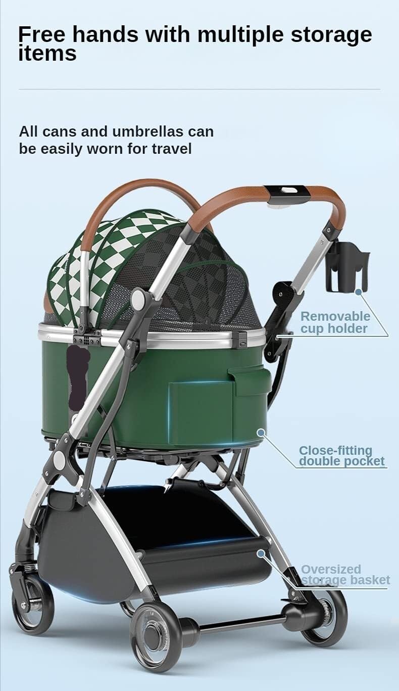 Stroller for Cats Dog Stroller 3 in 1 Pet Stroller Foldable Travel Pet Stroller for Cats & Dogs with Detachable Carriers Aluminium Trolley Dog Stroller Pet Carrier Strolling Cart(D)