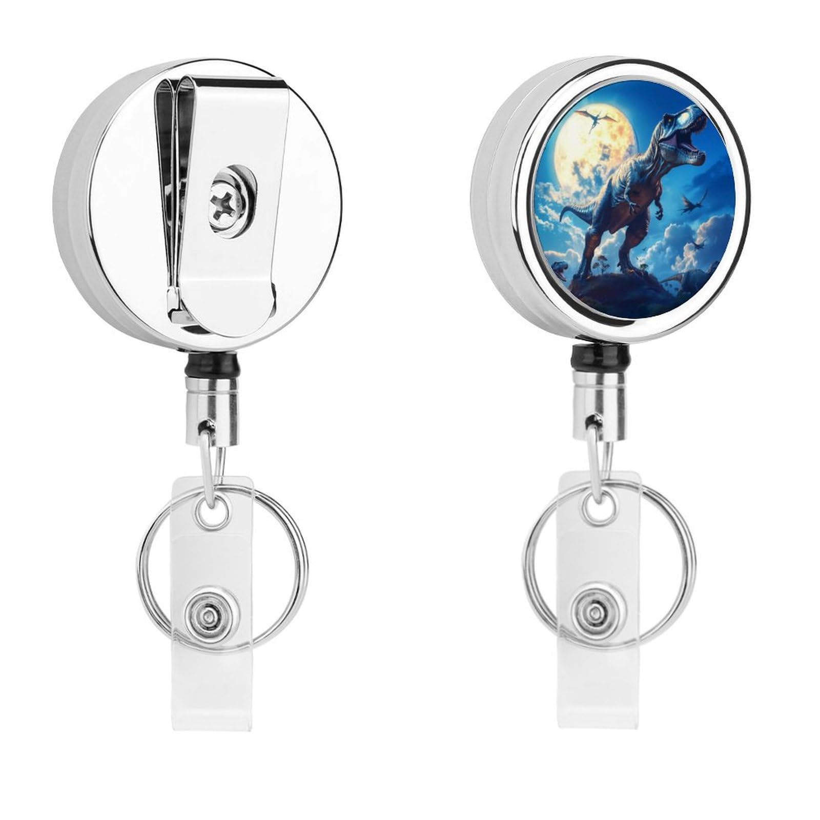 Dinosaur Retractable Badge Holder Metal ID Name Holder Key Ring with Belt Clip