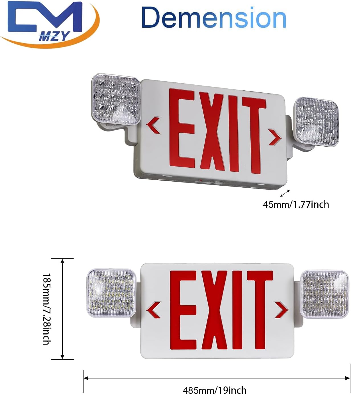 CM MZY Red Exit Sign with Emergency Light, Two Adjustable Square Head,Exit Sign with Battery Backup,Exit Signs Combo for Business,US Standards,UL Certified,120V/277V AC,6 Pack