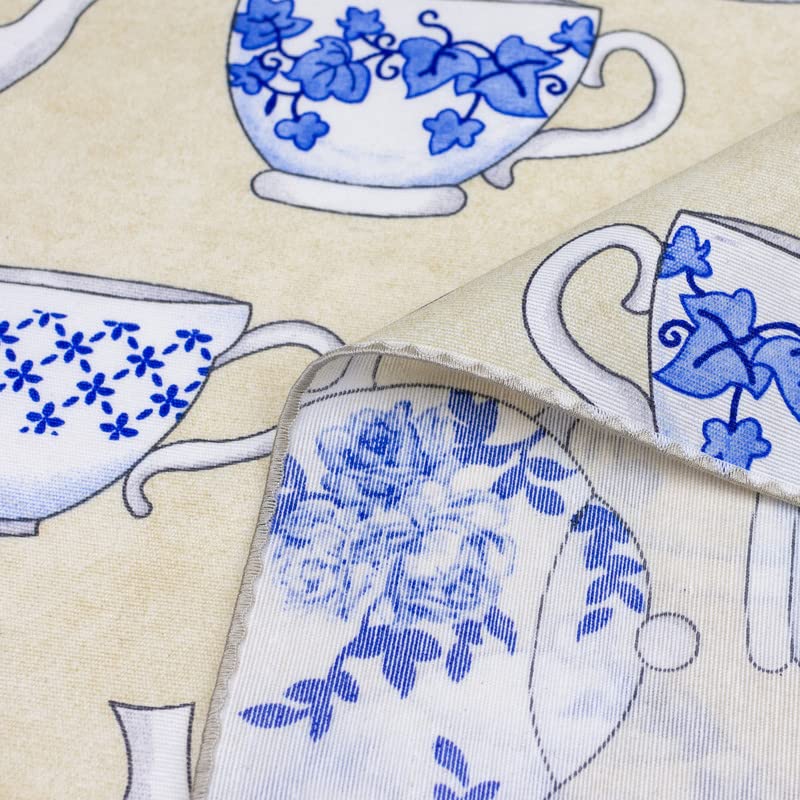 Giuri Tessuti - Tovaglia impermeabile in tela di cotone cerato - Lavabile - Bordata - Antimacchia - Made in Italy (360x140cm, Tazze Blu)