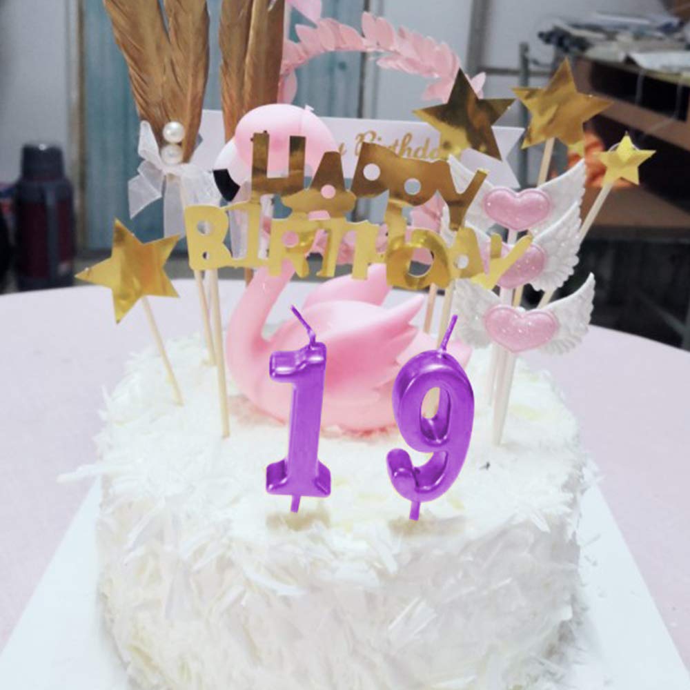 XNOVA Świeca urodzinowa na 2 lata, fioletowe, Happy Birthday, cyfry 2, na tort, dekoracja na imprezę, dla dzieci, dorosłych, cyfra 20, 23, 12, 26, 29, 21, 27, 62, 25