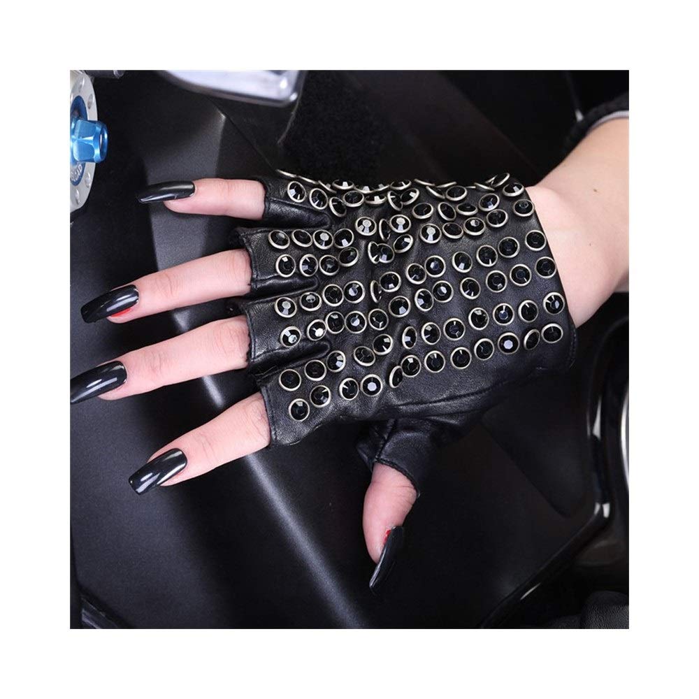Genérico Guantes Guantes de Cuero for Mujer, Medio Dedo, Guantes de conducción Punk (Color : Black, Size : M)