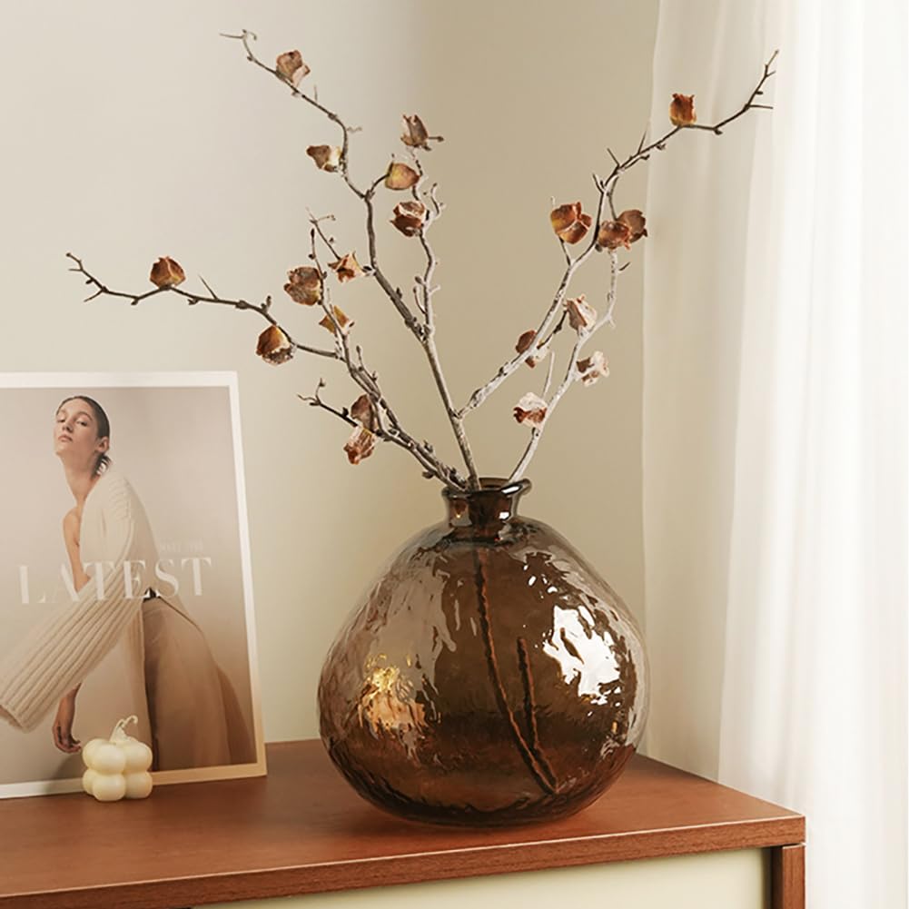 Amazon.co.jp: XIUWOUG ユニークな槌目加工ブラウンガラス花瓶