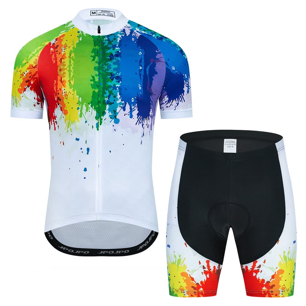 Men Cycling Jersey Set Cycle Short Sleeve Shirt and 3D Cushion Shorts Padded Suit Biking Top