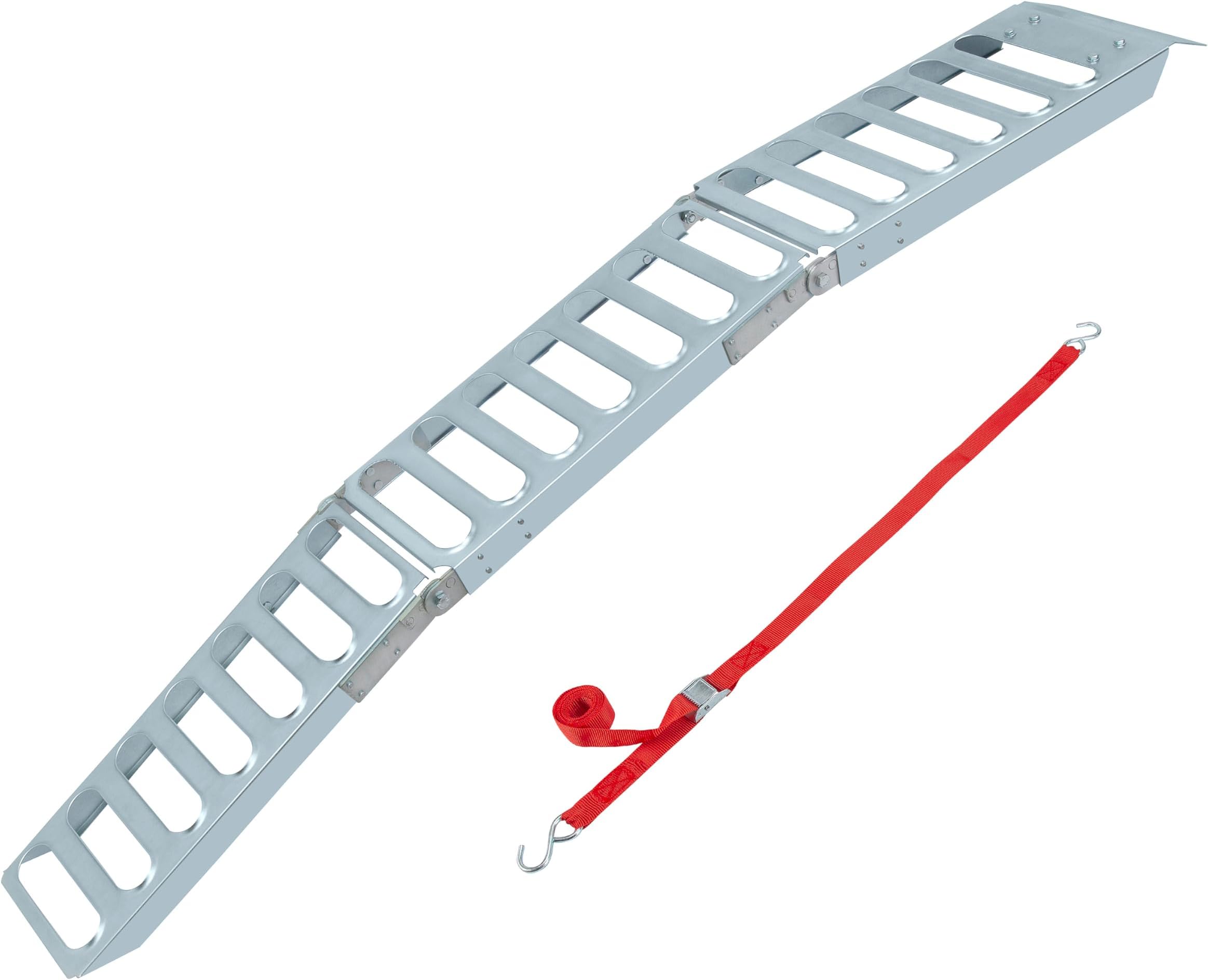 CargoSmart Steel Tri-Fold Ramp with Punch Out Pattern (1pk) – Easily & Safely Load & Unload Push Mowers & Appliances, Compact Design for Easy Storage, Fits in Truck Bed Tool Boxes, 500 lb. Capacity