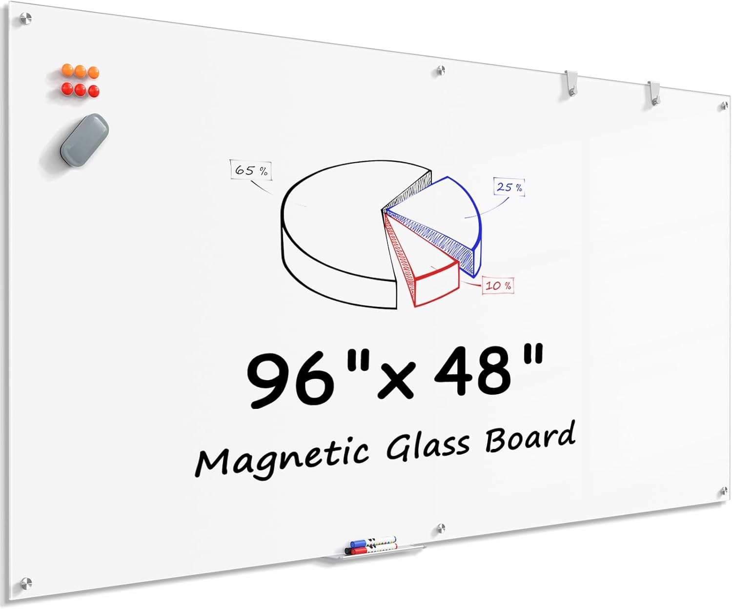 MaxGear Glass Whiteboard, 96" x 48" Brilliance White Glass Dry Erase Board