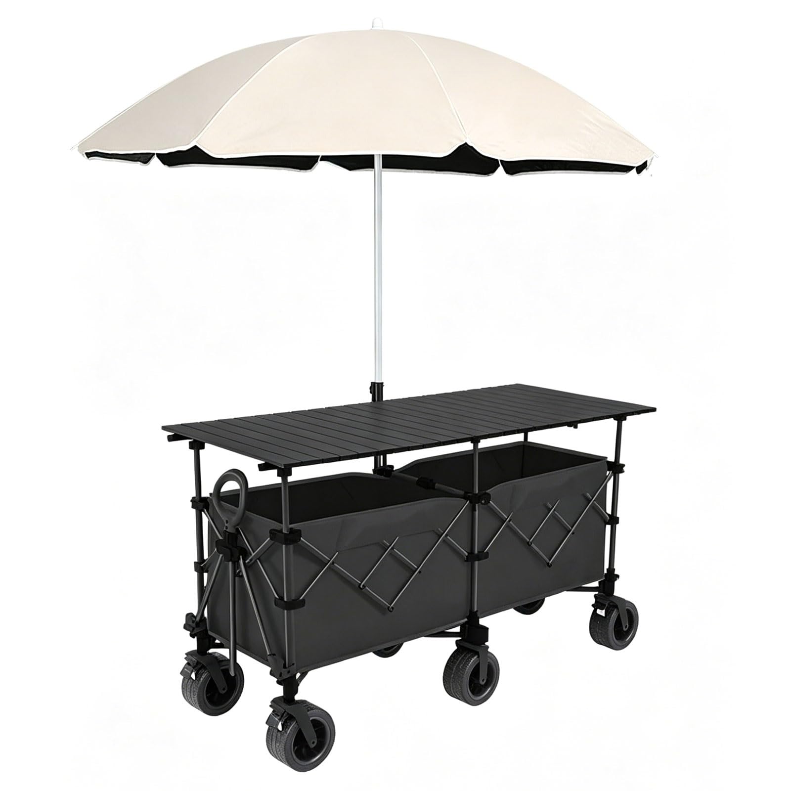 Portable Outdoor Vendor Cart with Canopy, Farmers Market Stand Display for Roadside Events Stalls, Camping, Plazas(Black)