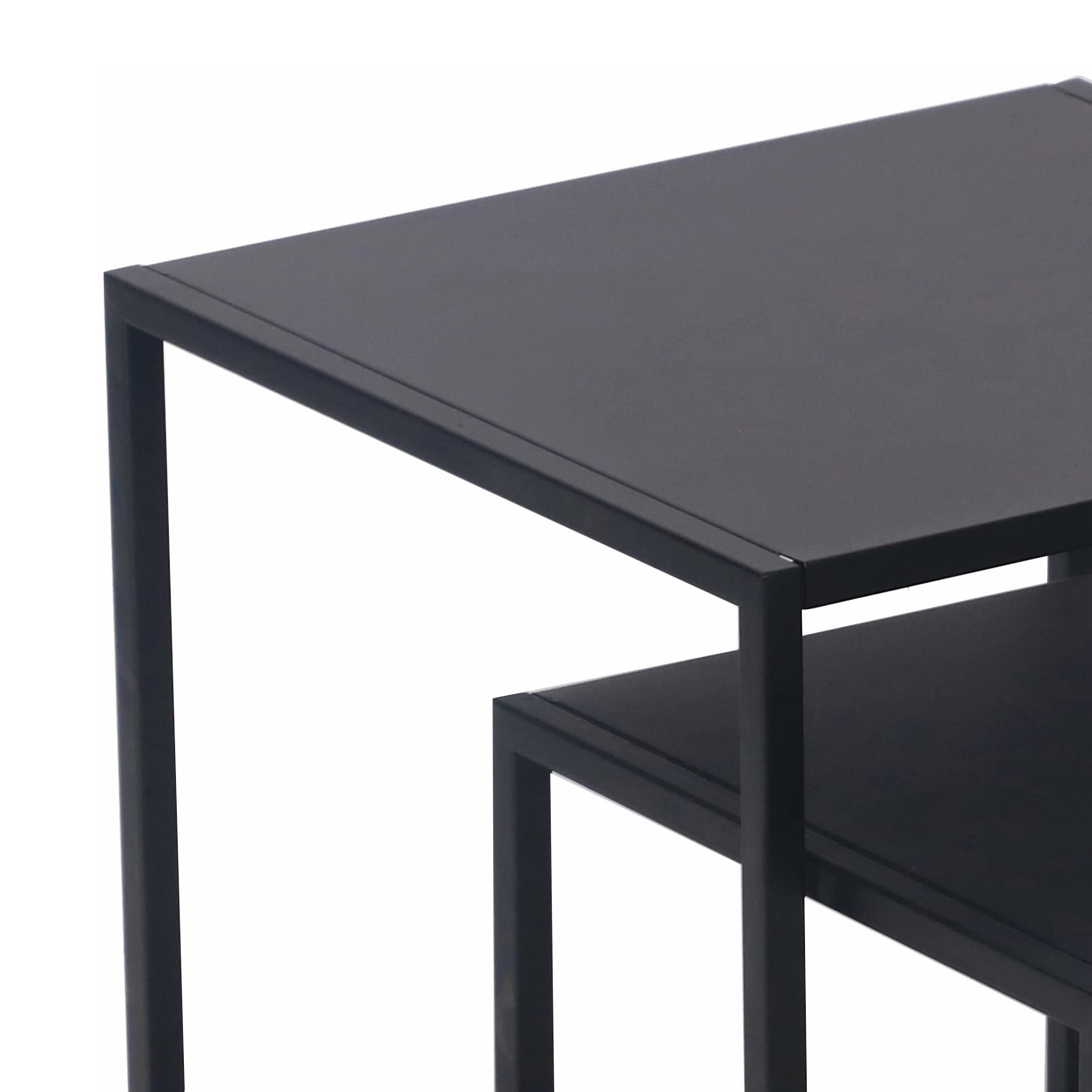 [en.casa] Set de 2 Mesas Auxiliares Nido Mesas Bajas Cuadradas en 2 Tamaños Diferentes para Salón 49 x 40 x 40 cm Acero - Negro Mate